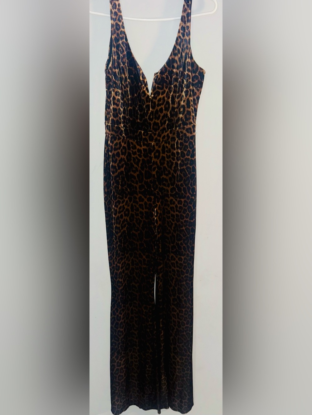 AKIRA Leopard Print flare leg velvet jumpsuit XL